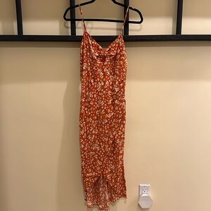 Sweet Pot, Orange Asymmetrical Midi Dress